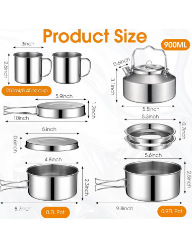 Kit de Cocina para Camping Funnymoom 15 Piezas Acero Inoxidable