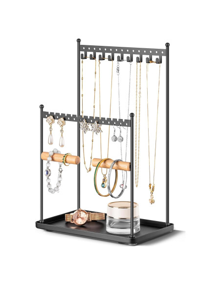 Soporte de Joyería Josmimic Negro 3 Niveles para Collares y Pendientes