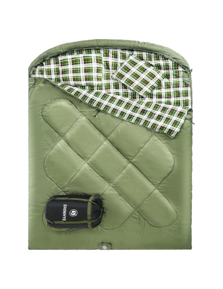 Saco de dormir doble ShinHye XXL con 2 almohadas para camping