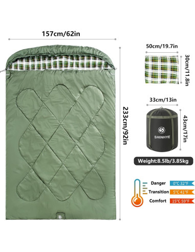 Saco de dormir doble ShinHye XXL con 2 almohadas para camping