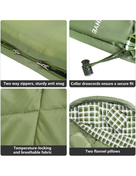 Saco de dormir doble ShinHye XXL con 2 almohadas para camping