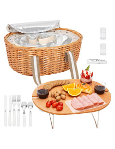 Cesta de Picnic STBoo para 2 Personas con Mesa y Aislante Beige