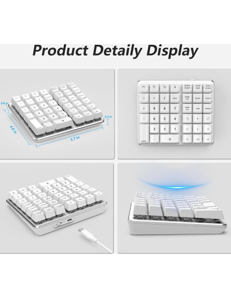 Teclado Numérico Mecánico para Zurdos SurnQiee Blanco USB-C