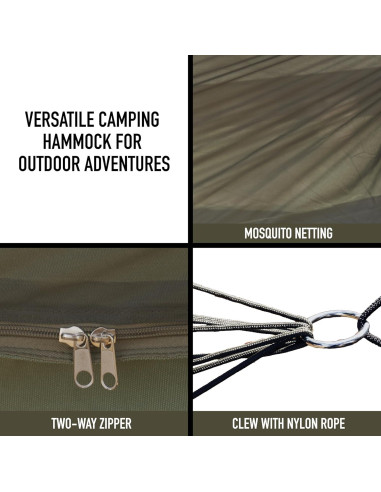 Hamaca de Camping Rothco con Red Antimosquitos y Techo de Lluvia - 198x51 cm - Verde Oliva
