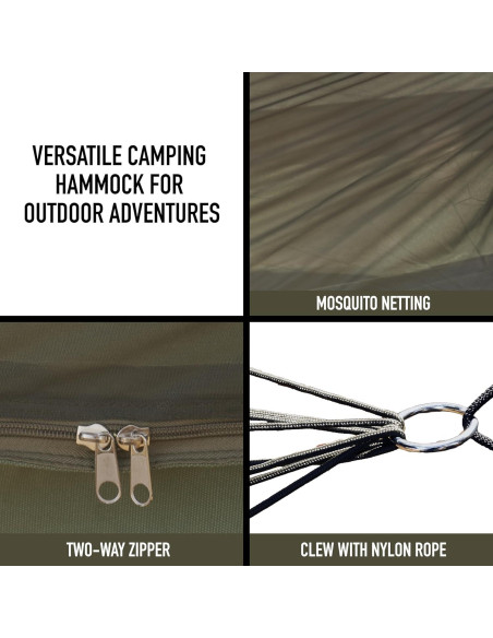 Hamaca de Camping Rothco con Red Antimosquitos y Techo de Lluvia - 198x51 cm - Verde Oliva