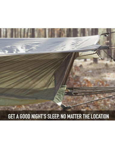 Hamaca de Camping Rothco con Red Antimosquitos y Techo de Lluvia - 198x51 cm - Verde Oliva