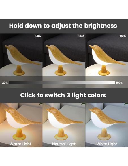 Lámpara de Mesa Táctil Haotao Pájaro 2Pack Recargable USB