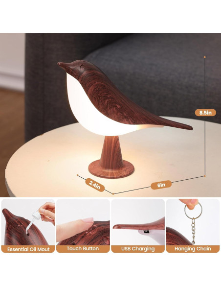 Lámpara de Mesa Táctil Haotao Pájaro 2Pack Recargable USB