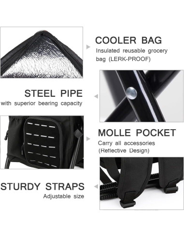 Mochila Taburete Enfriador MOZETO Plegable 46x28cm Negro