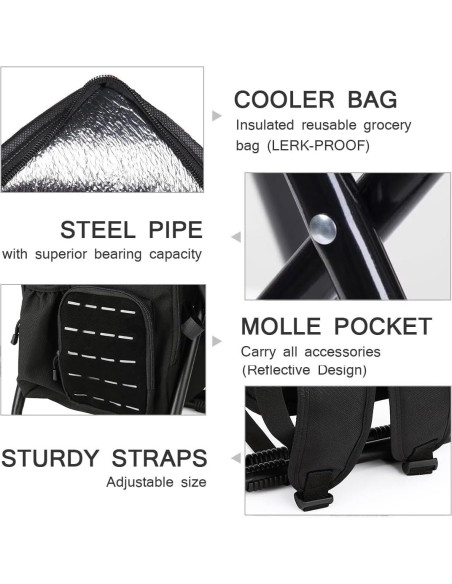 Mochila Taburete Enfriador MOZETO Plegable 46x28cm Negro