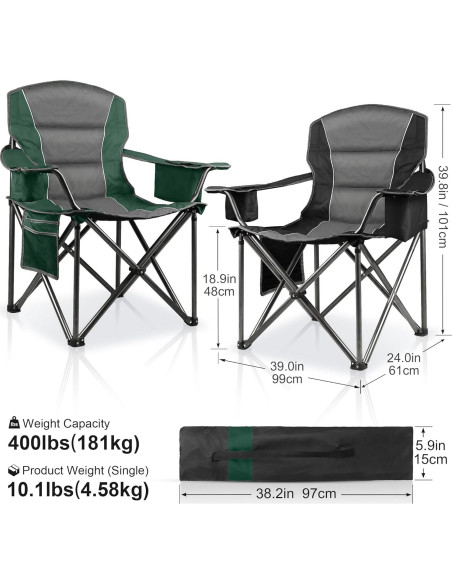 Paquete de 2 Sillas de Camping Acolchadas LANMOUNTAIN 181 kg Paquete de 2 Sillas de Camping Acolchadas LANMOUNTAIN 181 kg