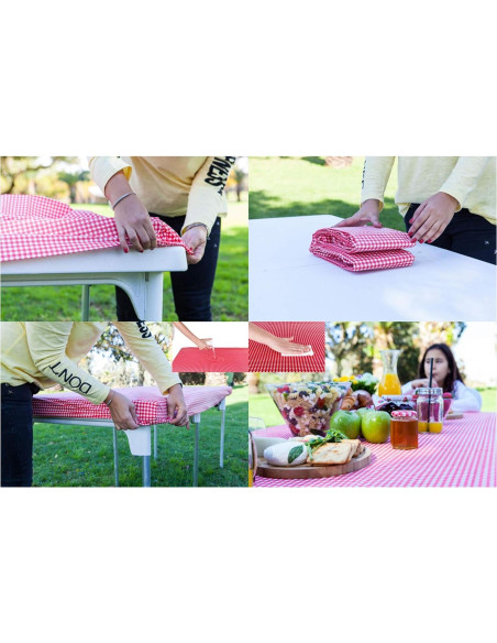 Mantel de Vinilo Plástico TopTableCloth 2pk 1.83x0.76m Rojo y Blanco