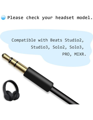 Cable de Audio AUX Reemplazo para Beats Studio/Solo/Pro - 1.4m