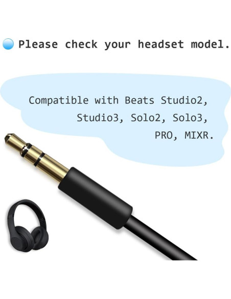 Cable de Audio AUX Reemplazo para Beats Studio/Solo/Pro - 1.4m
