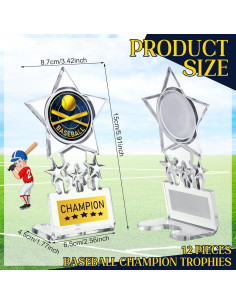 Trofeos de Campeón Tondiamo 12 Pcs Acrílico Béisbol 2