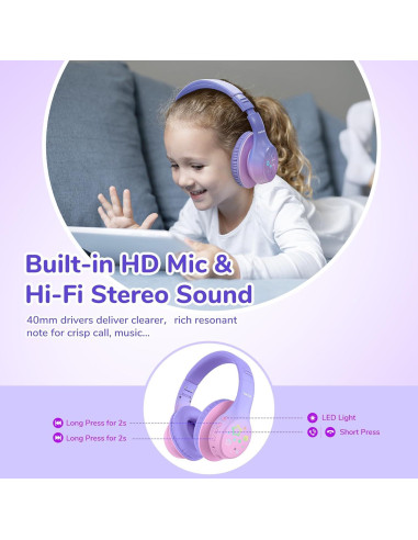 Auriculares Bluetooth EarFun K4 Niños Inalámbricos 90H Violeta