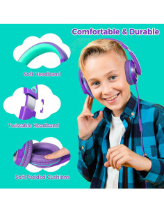 Auriculares Rockpapa Comfort+ para Niños con Micrófono Púrpura 2