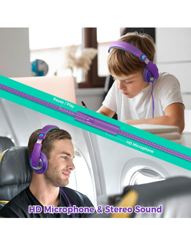Auriculares Rockpapa Comfort+ para Niños con Micrófono Púrpura