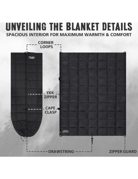 Manta Aislante ZIPPIES 3M Thinsulate Queen Negra para Camping