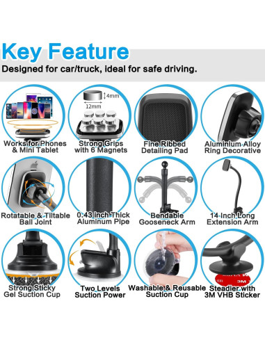 Soporte Magnético para Teléfono en Auto 35.56 cm 1Zero