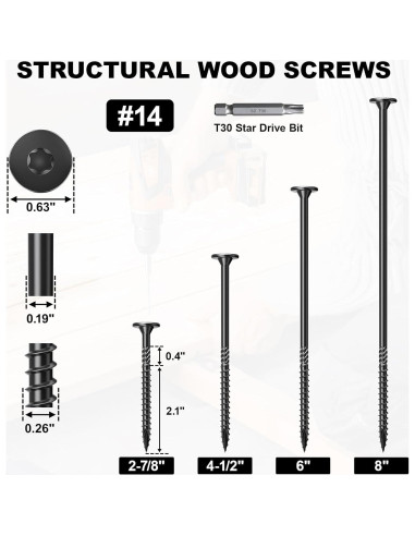 Kit de Tornillos para Madera FMhotu 30 Pcs 73 mm Negros