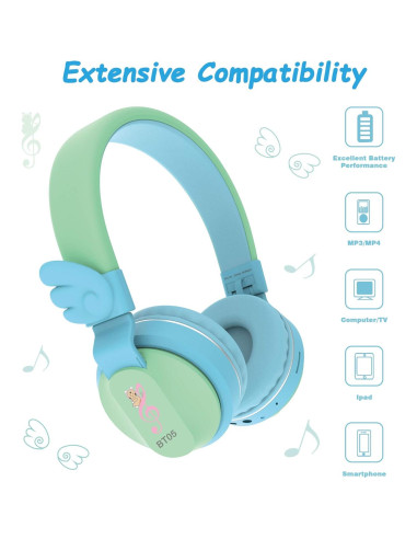 Auriculares Inalámbricos Riwbox BT05 para Niños Plegables Verde/Azul