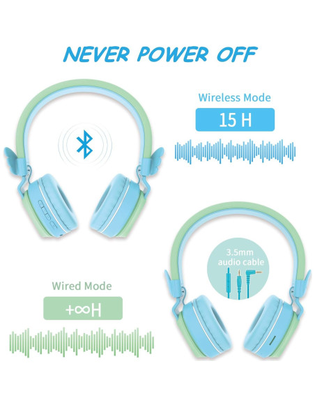 Auriculares Inalámbricos Riwbox BT05 para Niños Plegables Verde/Azul Auriculares Inalámbricos Riwbox BT05 para Niños Plegables Verde/Azul
