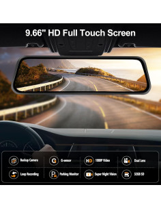 Cámara de Espejo 9.66" AMPrime 1080P Doble Cámara HD 2