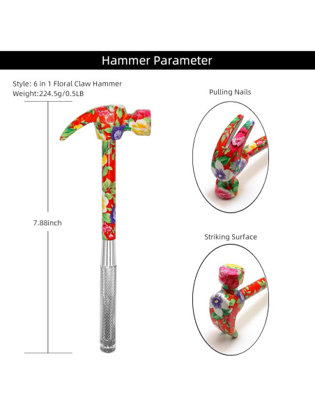 Martillo Floral Multifuncional YOUMI 6 en 1 Rojo Antideslizante