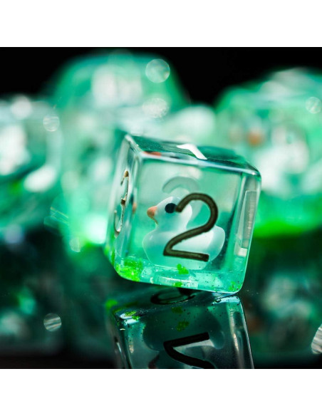 Dados DND de 7 Caras Cusdie con Pato Azul - Juego de Rol