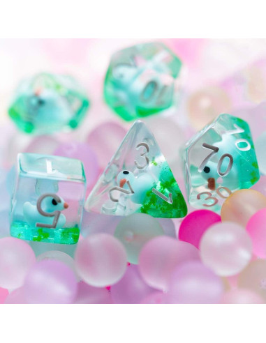 Dados DND de 7 Caras Cusdie con Pato Azul - Juego de Rol
