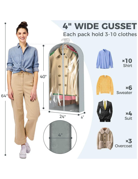 10 Bolsas de Ropa Colgantes AURUZA 101.6x10.16cm Transparente