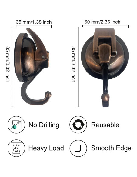 Ganchos de Ducha de Succión YSSILADI 2 Paquete Bronce Antiguo