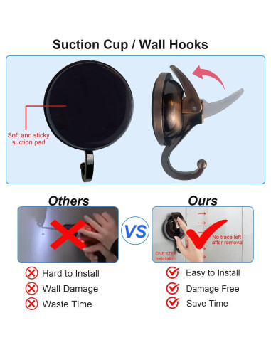 Ganchos de Ducha de Succión YSSILADI 2 Paquete Bronce Antiguo