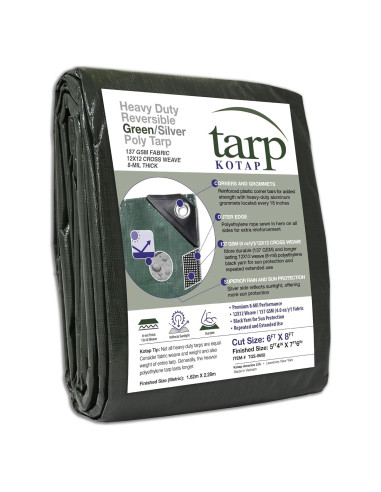 Lona de Protección Kotap 1.83 x 2.44 m Alta Resistencia Verde-Plata