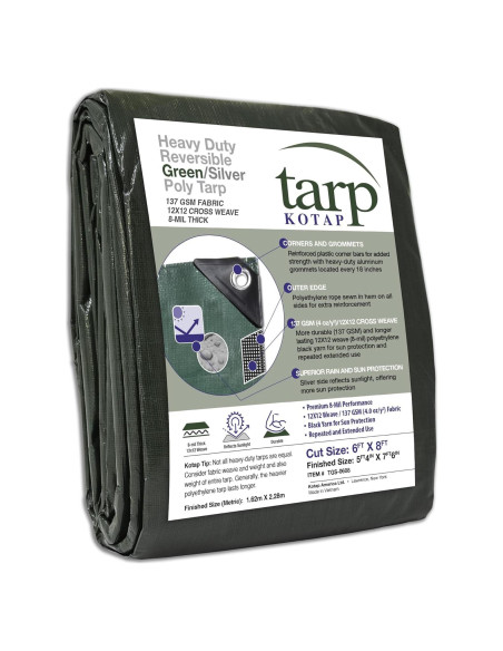 Lona de Protección Kotap 1.83 x 2.44 m Alta Resistencia Verde-Plata