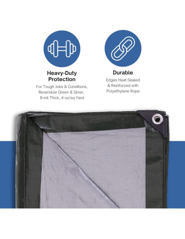 Lona de Protección Kotap 1.83 x 2.44 m Alta Resistencia Verde-Plata