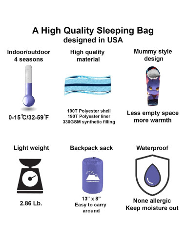 Saco de dormir momia KidzAdventure Gatito Meowtendo 1.85m