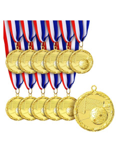 Medallas de Fútbol Juvale 12 Piezas Doradas 5.08 cm