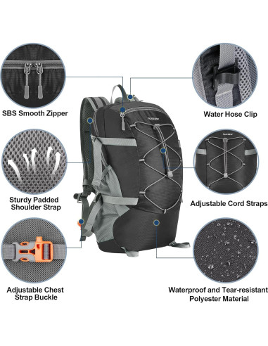 Mochila de Senderismo Plegable Sukeen 30L Impermeable Negra