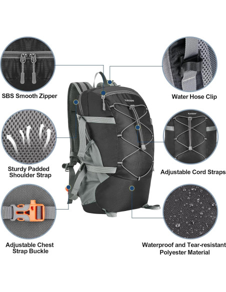 Mochila de Senderismo Plegable Sukeen 30L Impermeable Negra