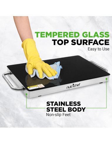 Bandeja Calentadora Eléctrica Nutrichef 36.8x21.8cm Vidrio Templado