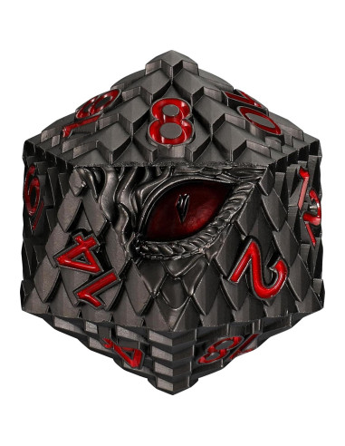 Dados de Metal D20 Ojo de Dragón MHJ 33mm Gris con Ojo Rojo