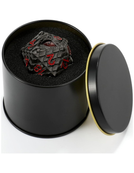 Dados de Metal D20 Ojo de Dragón MHJ 33mm Gris con Ojo Rojo
