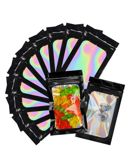 100 Bolsas Mylar Negras Resellables 7.62x12.7cm LOKQING