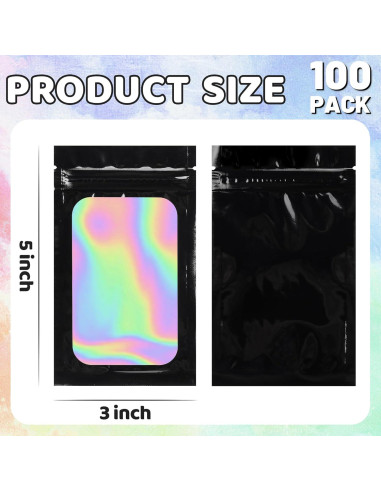 100 Bolsas Mylar Negras Resellables 7.62x12.7cm LOKQING