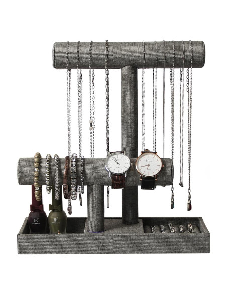 Soporte Organizador de Joyería Coward 2 Niveles Lino Gris