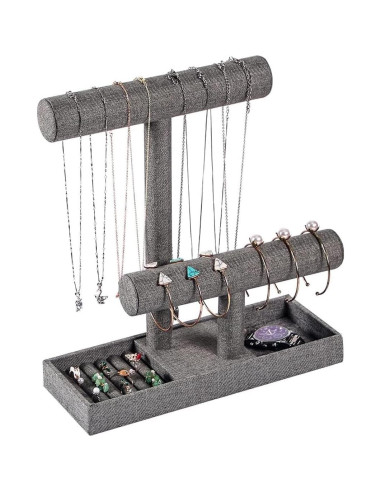 Soporte Organizador de Joyería Coward 2 Niveles Lino Gris