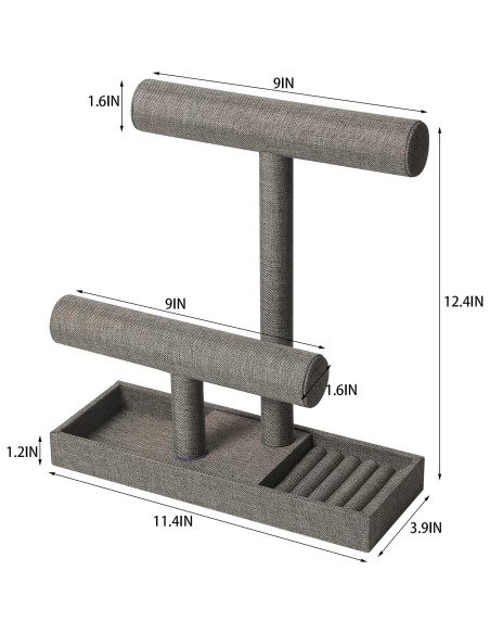 Soporte Organizador de Joyería Coward 2 Niveles Lino Gris