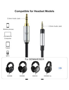 Cable de audio mejorado okcsc 2M para auriculares Sennheiser 2